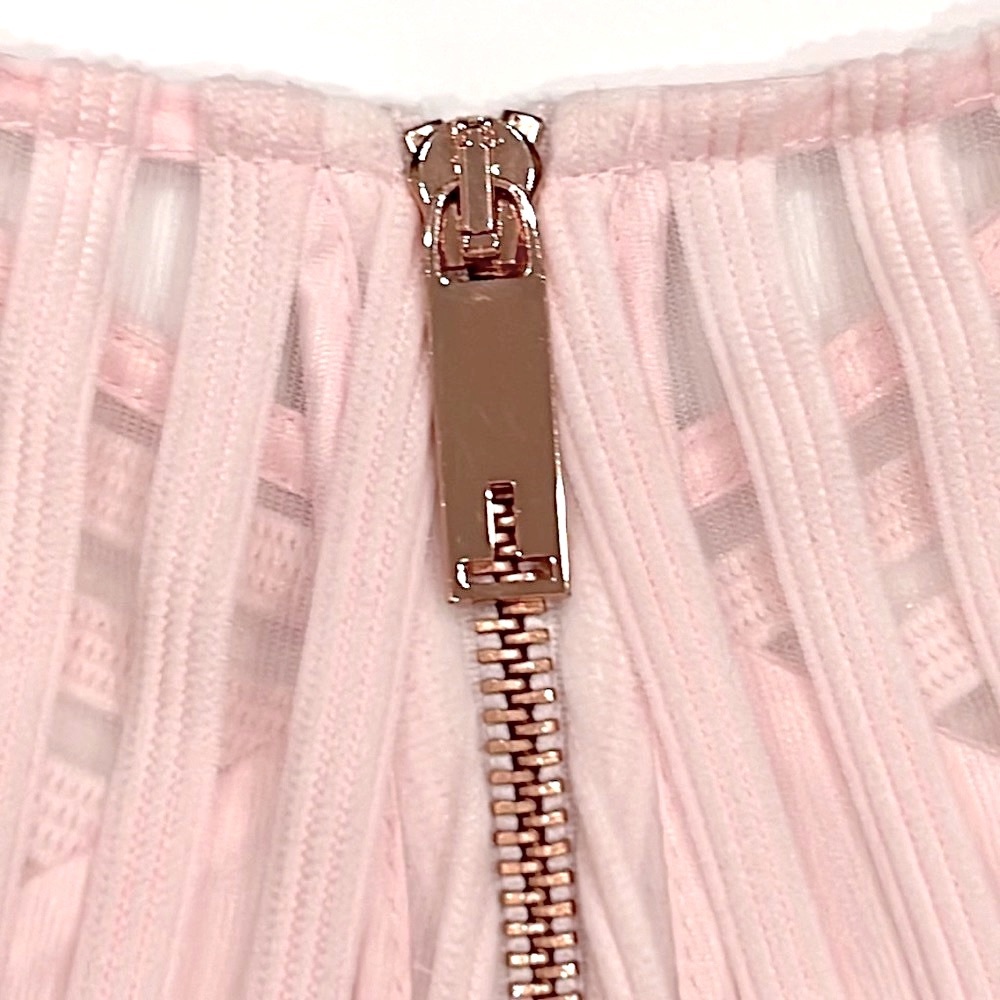 Ted Baker Eleese Mesh Detail Skater Baby Pink Dress - Picture 4 of 10